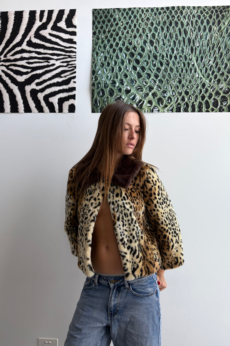 Vintage Leopard Faux Fur Cropped Jacket