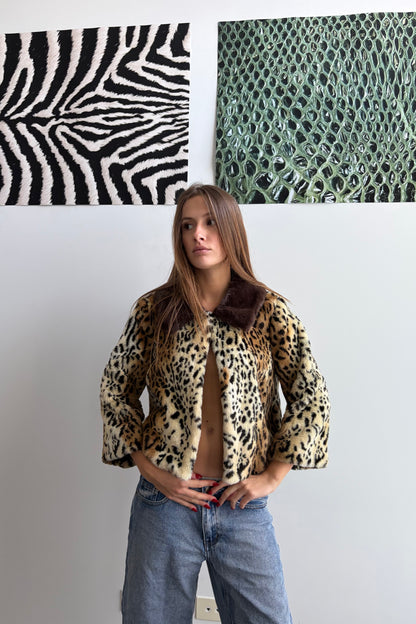Vintage Leopard Faux Fur Cropped Jacket