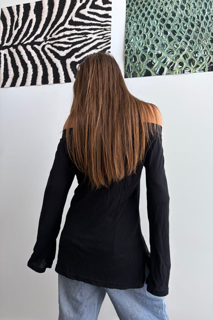 Vintage Black Off-Shoulder Long Sleev