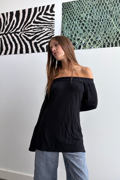 Vintage Black Off-Shoulder Long Sleev