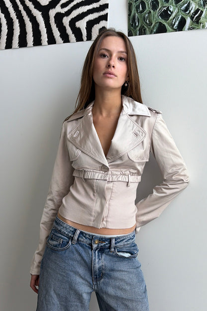 Vintage Cream Cinched Waist Jacket