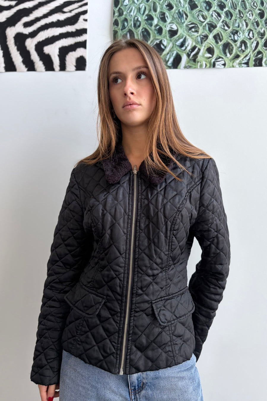 Vintage Quilted padded jacket with fur collar