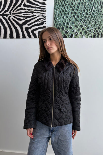 Vintage Quilted padded jacket with fur collar