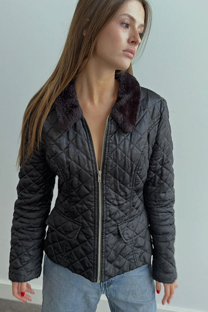 Vintage Quilted padded jacket with fur collar