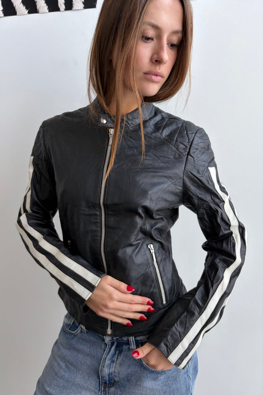 Vintage Track Stripe Leather Jacket