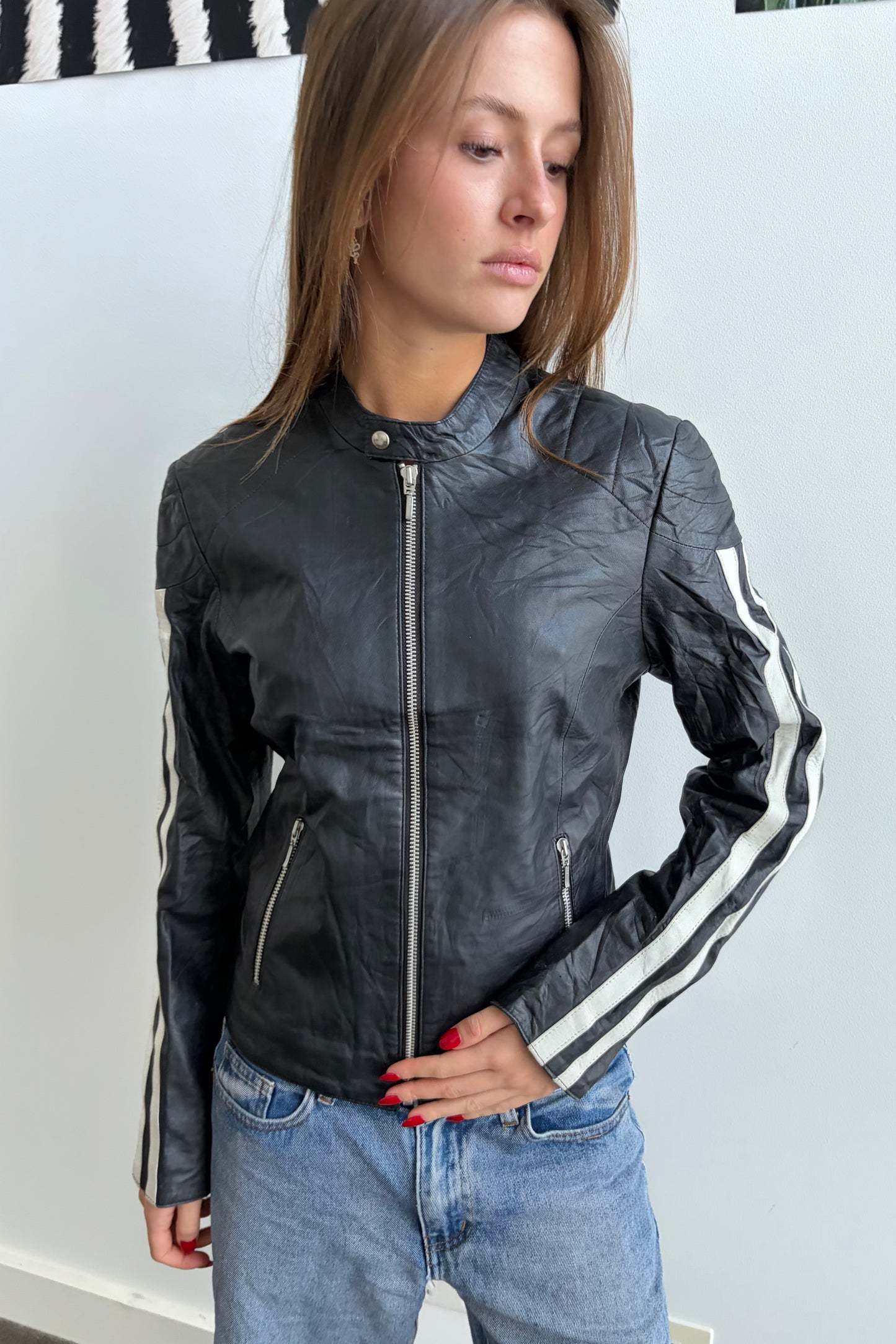 Vintage Track Stripe Leather Jacket