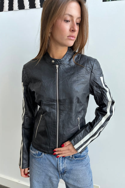 Vintage Track Stripe Leather Jacket
