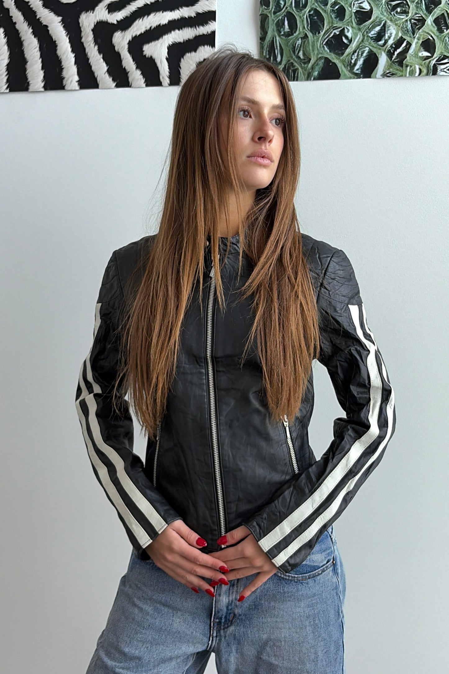 Vintage Track Stripe Leather Jacket