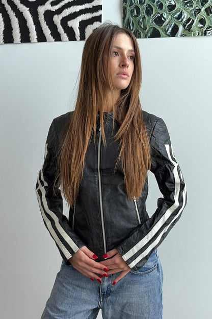 Vintage Track Stripe Leather Jacket