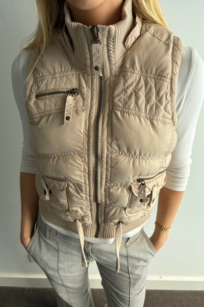 Vintage Cream Zip-Up Puffer Vest