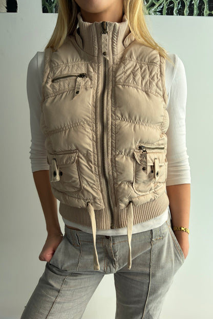 Vintage Cream Zip-Up Puffer Vest